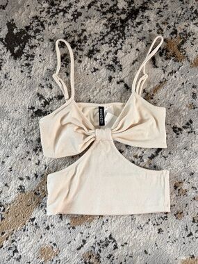 NWT H&M Divided Cream Cutout Bow Tank